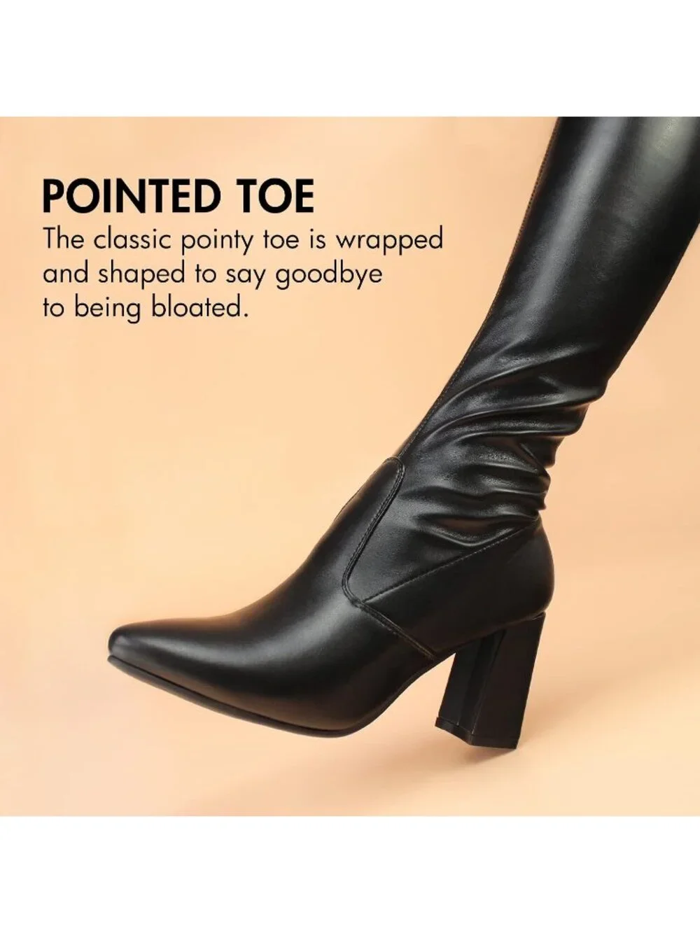 Women's Black Comfort Thigh High Pointy-toe and High-Heel Over The Knee Boots